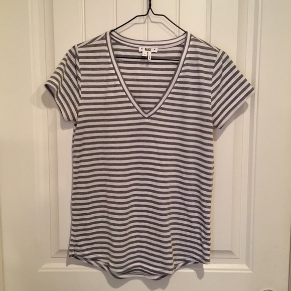 Paige gray/white striped v-neck t-shirt S - Picture 6 of 6